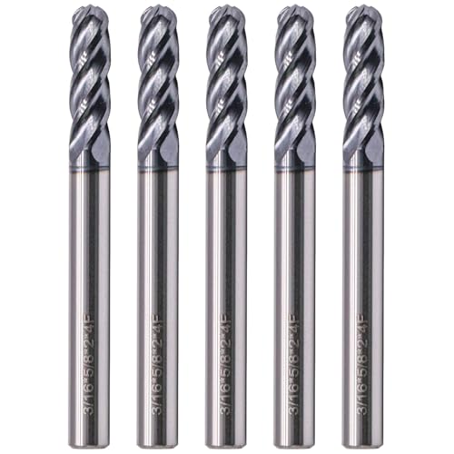 Image of BestParts 5Pcs 3 /16 inch 4 Flute Ball Nose Solid Carbide End Mills AlTiN Coated | 30 Degree Helix, 3 /16 inch Cutting Diameter, 3 /16 inch Shank Diameter, 5 /8 inch Length of Cut, 2 inch Overall Length