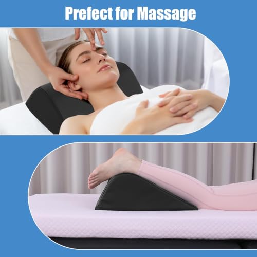 Image of HOMBYS Wedge Bolster Pillow for Legs,Knee Wedge Pillow for Massage Table,Triangle Massage Bolsters for Under Legs,PU Leather Waterproof Foam Tatoo Pillow (Black, 17.7 inchx17 inchx8 inch)
