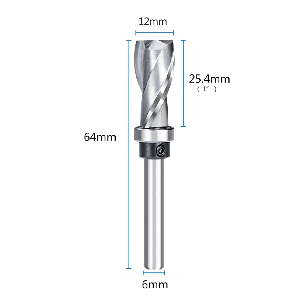 Fraise à bois tige de 6mm à deux flûtes fraise à garniture affleurante avec roulement inférieur fraise en bout en carbure monobloc CNC fraise