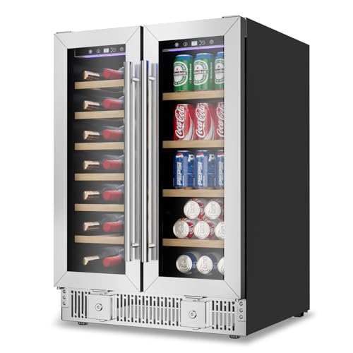 muhub 24 Inch Dual Zone Wine and Beverage Refrigerator, Wine Cooler with Glass Door Holds 21 Bottles...