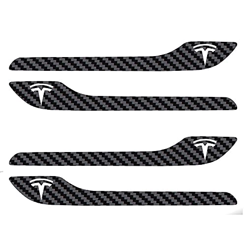 Image of IPG Compatible for Model 3 / Model Y /Juniper Door Handle Decal Sticker Wrap Kit (Set of 4) with Tesla Logo Personalize Your Tesla (Black Carbon Fiber)