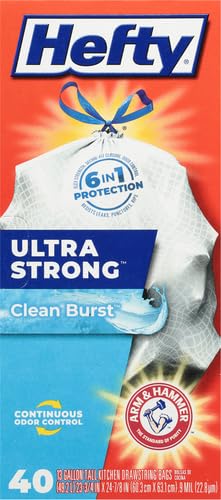 Image of Hefty Ultra Strong Tall Kitchen Trash Bags, Clean Burst Scent, 13 Gallon, 40 Count (Pack of 2)