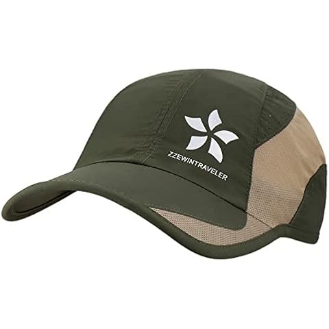 ZZEWINTRAVELER Quick Dry Cap Running Hats Lightweight Breathable Soft Adjustable Outdoor Sports Hat for Men, Women (Army Green, New) Cover