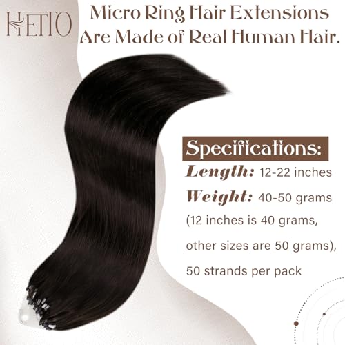 Hetto Micro Beads Hair Extensions Dark Brown 20 Inch, Straight Micro Rings Extensions Easy Apply - Image 4