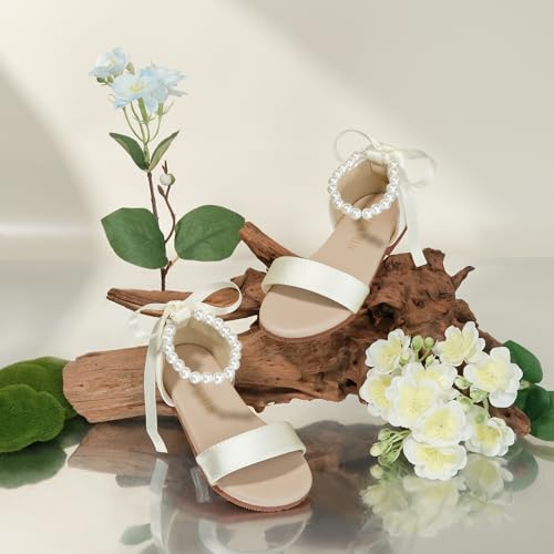 Image of PHIRAMIN Toddler Girl Sandals - Flower Girl Dress Shoes Open Toe Little Kid Wedding Party