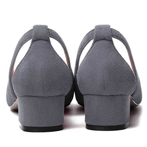 MERRORI Womens Pointed Toe Dress Slip On Suede Evening Chunky Low Heel Pumps Shoes 1.5 Inch4