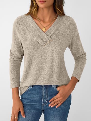 AUTOMET Womens Long Sleeve Tunic Top V Neck Button Shirts 2025 Dressy Casual Business Blouses3