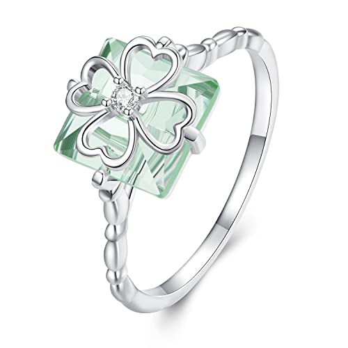Bague trèfle Irlandais en argent 925 avec émeraude et cristal étincelant pour femme