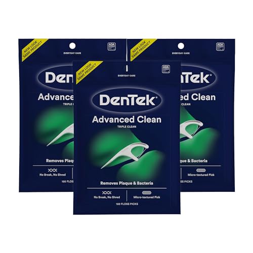 DenTek Triple Clean Advanced Clean Floss Picks, No Break & No Shred Floss, 150...