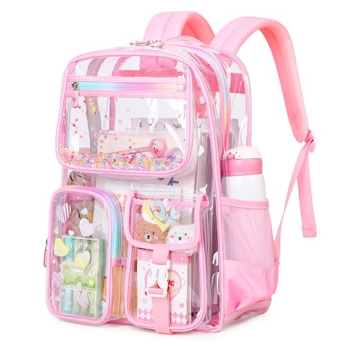 Image of PIG PIG GIRL Clear Backpack for School,Heavy Duty PVC Transparent Bookbag for Girls Stadium Approved See Through Backpack