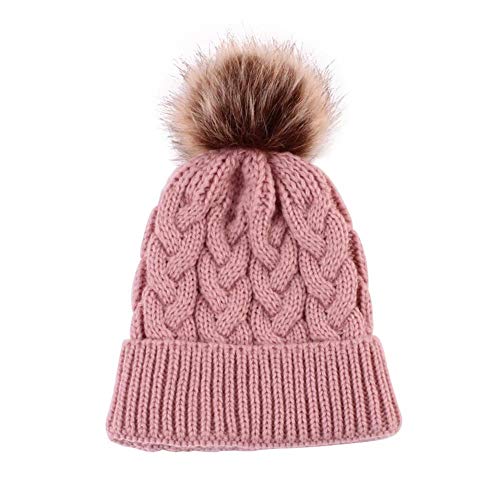 NELNISSA Sombrero del bebé del Invierno Ponpom Sombrero de Punto Caliente niños Familia Casquillo del Sombrero a Juego (Rosa)