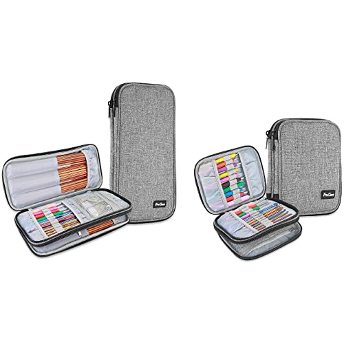 ProCase Knitting Needles Case Organizer (up to 11 Inches) Bundle with Crochet Hook Case (up to 6.5 Inches) Travel Organizer Zipper Bag for Various Crochet Hooks & Accessories (NO Accessories Included)