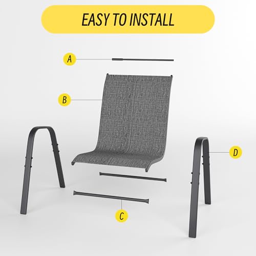 Image of Betterhood Patio Chairs Set of 4, Stackable Outdoor Dining Chairs Set with Breathable Seat Fabric, All-Weather Powder-Coated Metal Frame for Deck, Pool Side and Backyard, 350LBS Capacity (Grey)