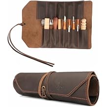 Tourbon Full Leather Knife Roll Carving Tool Organizer Craft Carrier Storage Bag Case with 10 Slots
