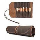 Tourbon Full Leather Knife Roll Carving Tool Organizer Craft Carrier Storage Bag Case with 10 Slots