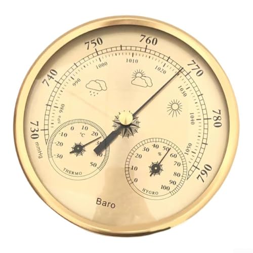Interior al aire libre 3 en 1 estación meteorológica oro metal barómetro termómetro higrómetro 130mm redondo para dial para monitoreo de montaje en pared