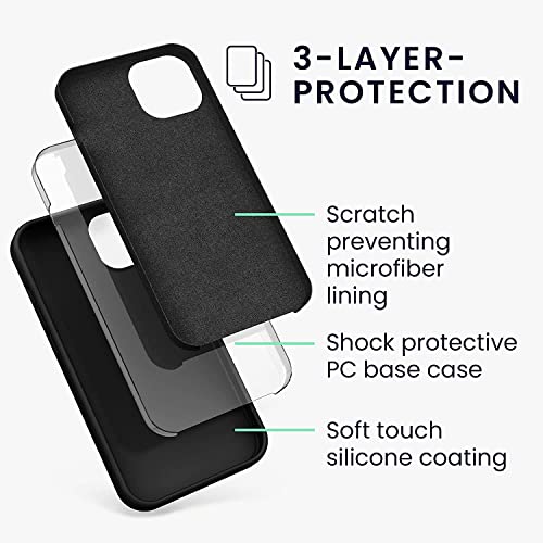 Image of Elzzi Microfiber Logo Cut Cover Compatible for iPhone 13 Mini Case Cushion Liquid Soft Silicone Gel Rubber Phone Cases Non-Slip Full Body Protective Shockproof Back Cover 5.4 inch, Black