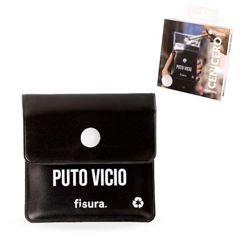Fisura - Cenicero portátil de bolsillo “P*to vicio”. Cenicero para coche, aire libre y de viaje. Bolsa para ceniza original. Reutilizable. 8 x 8 cm