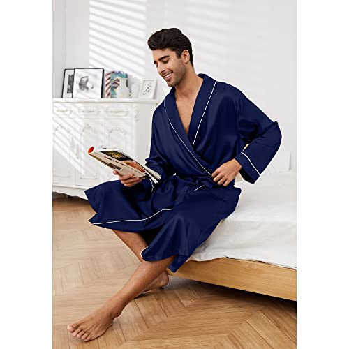 Image of Vulcanodon Men's Satin Robe Lightweight,Men's Luxurious Silk Kimono Bathrobe