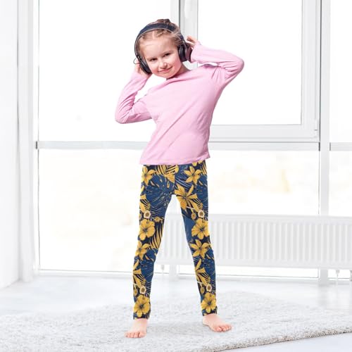 Blue and Yellow Theme Plants Kids Baby Girls Active Leggings Stretch High Waisted Athleisure Pants Exercise4
