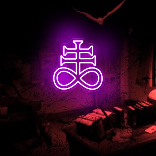 Image of The Cross of Leviathan Neon Sign Satanic Cross LED Light Gothic Wall Decor | LeviathanLed Neon Light Santa Wall Art USB Powered Dimmable Goth Home Wall Room Decoration 13 inchx13 inch