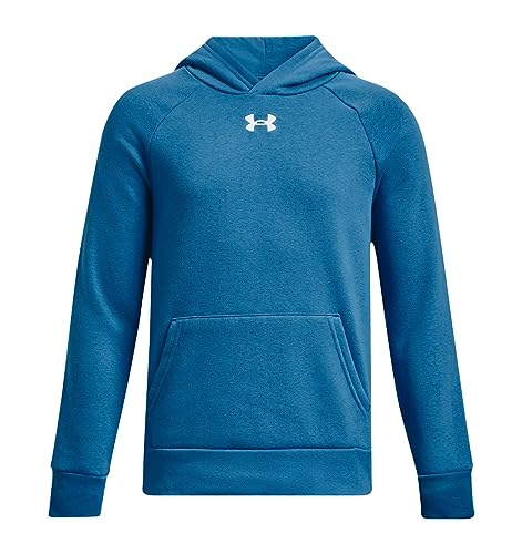 Under Armour Boys' Standard Rival Fleece Hoodie, (466) Cosmic Blue / / White, X-Large