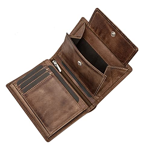 Fa.Volmer ® Genuine Buffalo Leather Wallet Large Wallet for Men and Women, TÜV Certified, RFID Protection, Brown and Black, Brown, 12,5x9,5x2,5 cm, vertical