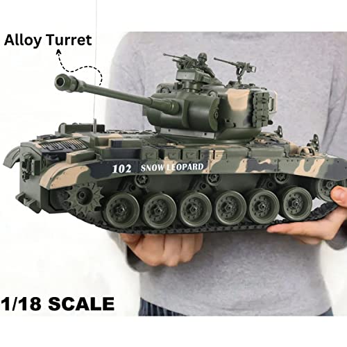 1/18 RC Tank That Shoots Airsoft BB's, US Army M26 Pershing Remote Control Military WW2 Tank Vehicle Toy for Adults & Kids with Rotating Turret, Lights, Sounds