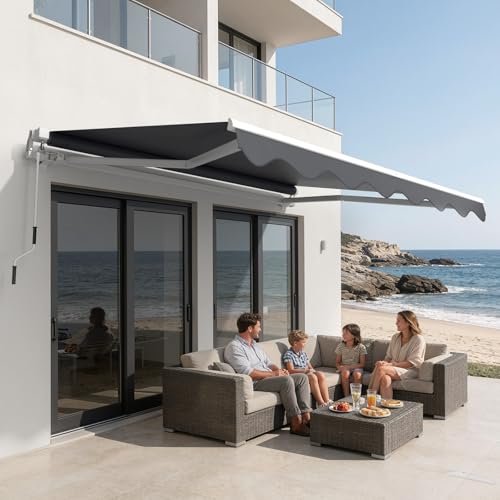 WoRaum Store à Bras articulé pour Balcon 250x200 cm –Store Banne Manuel, Auvent à Bras articulé & Marquise de Balcon en Polyester 280g/m², Tissu PU,...