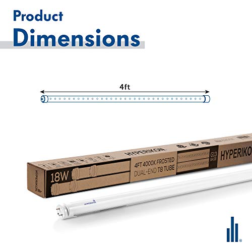 Hyperikon 4 Foot LED Tube, T8 T10 T12 40 Watt Replacement (18W), Dual End Ballast Bypass, Frosted Lens, UL, DLC, Daylight White, 4 Pack - Thumbnail 6