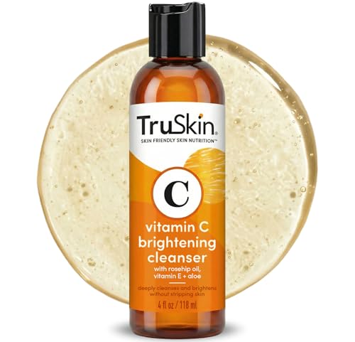 TruSkin Vitamin C Face Wash Cleanser - Brightening Facial Cleanser with Vitamins C & E, Rosehip Oil, Aloe Vera & MSM - Gently Cleanses, Refreshes & Supports Radiant Skin - 4 fl oz