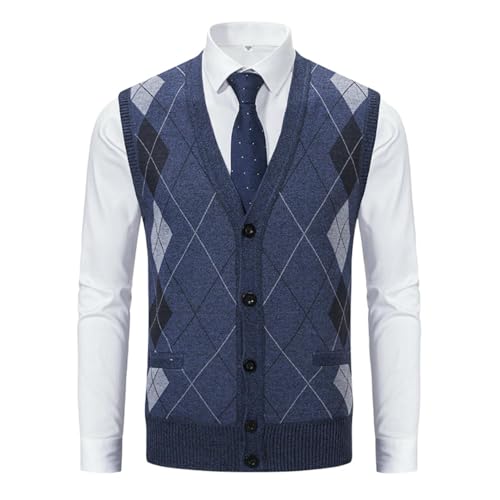 Gilet en tricot chaud pour homme en maille noble à motif losanges traditionnels