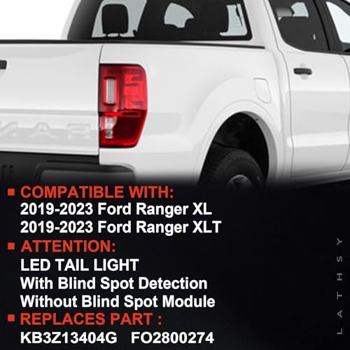 Lathsy LED Tail Light Compatible With 2019-2023 Ford Ranger w/Blind Spot (Module NOT Included) Right Passenger Side Taillights Taillamps Brakelights Replace Part Number:KB3Z13404G by Lathsy - Used condition - Image 2