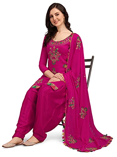 Indian Phulkari Embroidery Work Chanderi Salwar Suit with Dupatta for Women Traditional Ethnic Wear3