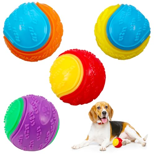 Bestomrogh 4Pcs Squeaky Dog Ball Durable Dog Balls for Puppy Large and Medium Sized Dogs Interactive Dog Toys for Relieving Anxiety and Boredom Training Teeth Cleaning