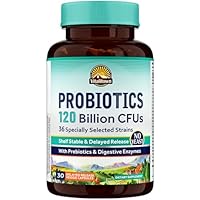 VITALITOWN Probiotics 120 Billion CFUs | 36 Strains, with Prebiotics & Digestive Enzymes for Men Women | Shelf Stable | Digestive Health & Immune Support | Vegan, Non-GMO | 30 Delayed Release Veg Caps