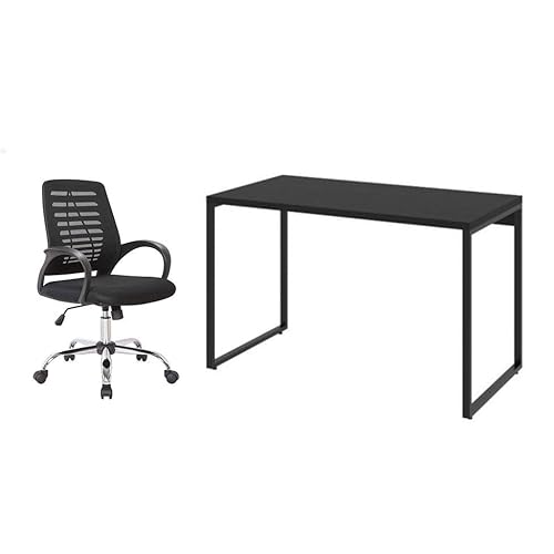 Conjunto de Mesa Kuadra 120 cm com Cadeira de Escritório Secretária Giratória Light Preta