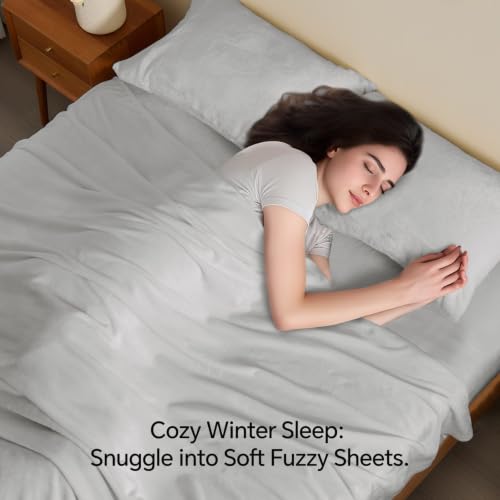 Image of BEDELITE Flannel Sheet Set, California King Size, Light Grey, 4 Pieces