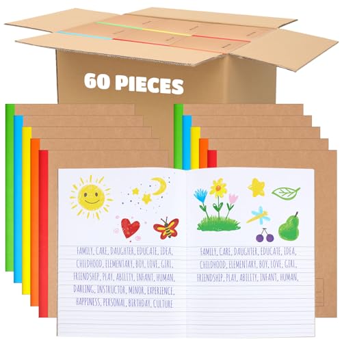 Henoyso 60 Pack Bulk Primary Composition Notebooks for Kids - Wide Ruled Journal with Picture Space,...