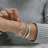 Silverly Damska bransoletka łańcuszkowa ze srebra wysokiej próby 925, skręcona, symbol nieskończoności "20.3 cm, 19,5 cm, 18 cm, Srebro szterlingowe