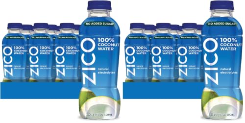 Image of Zico 100% Coconut Water,NO added Sugar,Refreshingly Delicious,Hydration with Electrolytes,16.9 Fl Oz,(Pack of 24)