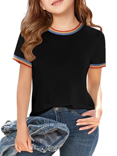 Image of Haloumoning Girls Short Sleeve T-Shirts Summer Rainbow Tops 5-14 Years