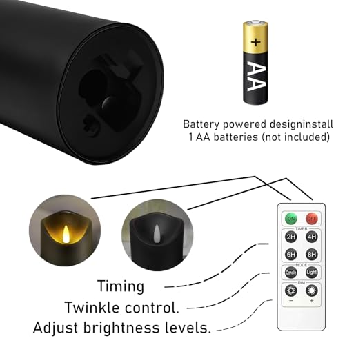 Image of kakoya Flickering Flameless Candles, Battery Operated Plastic LED Pillar Candles with Remote Control and Timer, Set of 9 (Black)