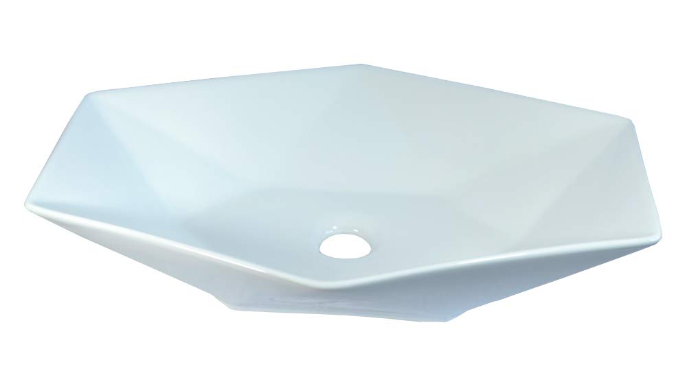 WP83 Lavabo da incasso in ceramica con design a diamante per piano di lavoro, 56,5 x 37,5 x 12 cm, bianco