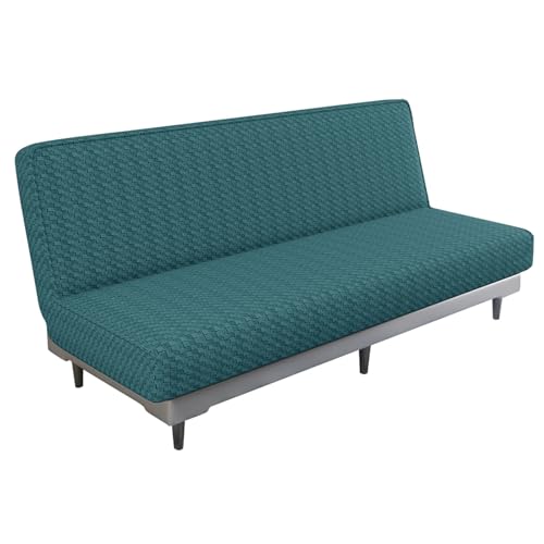ZRCYXDW Futon Slipcover, Checkered Futon Cover Stretch Spandex Armless Sofa Cover Universal Washable Living Room Furniture Protector-Teal-170-210cm(67-82.7in)