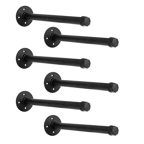YCCO 12 Inch Industrial Pipe Shelf Brackets 3/4 Set of 6 - Black Iron Rustic Wall Mounted DIY Shelving Brackets Hanging Custom Pipe Brackets for Floating Shelves