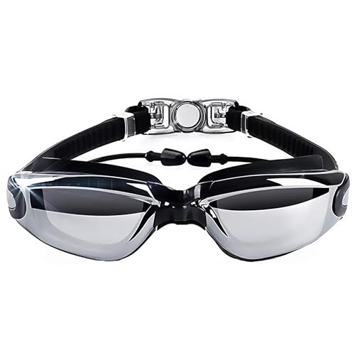 Hersvin Schwimmbrille (M/0 bis M/-8,0) UV400 Anti-UV Anti Nebel Schutzbrille für Erwachsene Männer Frauen Kinder (Schwarz, M/-4,0)