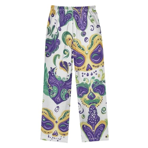 ZZXXB Mardi Gras Masquerade Pattern Boys Long Pants Soft Trousers Elastic Waist Kids Lounge Bottoms with Pockets S-XL2