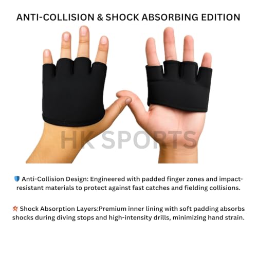Image of Genuine Hardik Pandya Finger Cut Cricket Gloves Neoprene Fielding Gloves- Durable Lycra Leather, Lightweight Multi-Use for Fielding, Training, Catching, & Batting Inners (Gel Inserted)