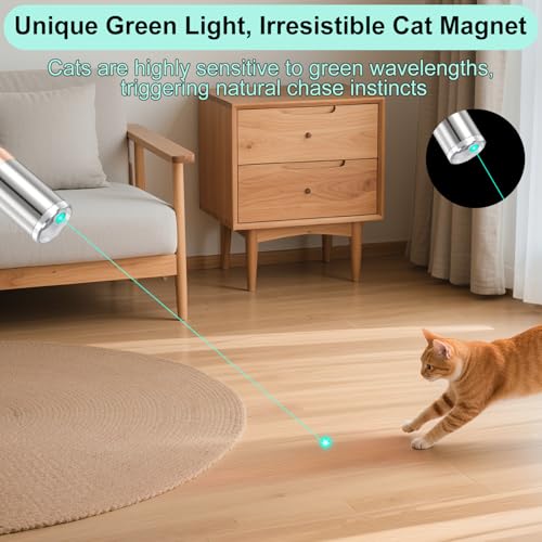 Image of TBTeek Cat Toy, Green Light, with Metal Case, Rechargeable, 7 Patterns, Interactive Cat Toys for Indoor Cats Dog Chase Light for Fun Playing Exercise (2 Pieces)